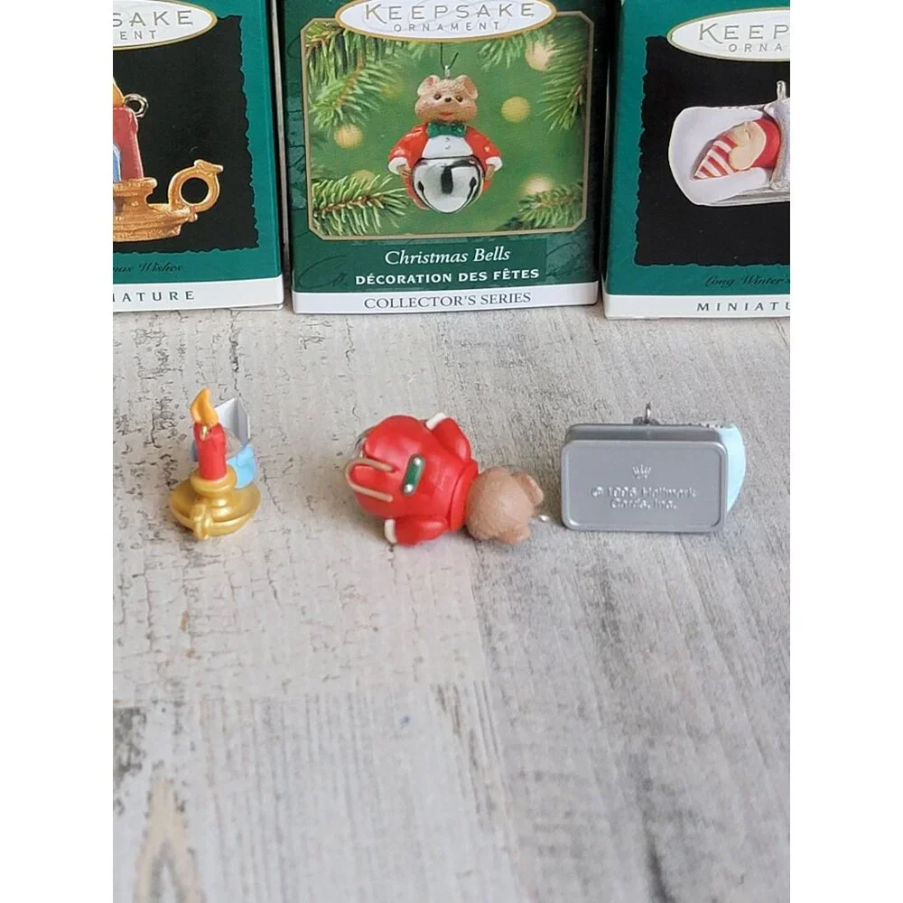 Hallmarks mouse miniature‎ variety candle bell ornament Xmas set